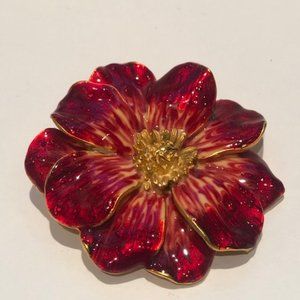 Gold/Red Flower Brooch